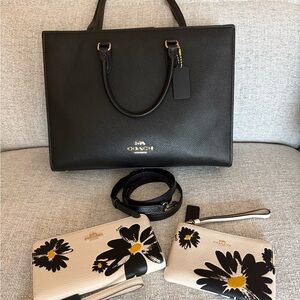 Coach Black Maggie Pebble Leather Tote with Coach Wallets